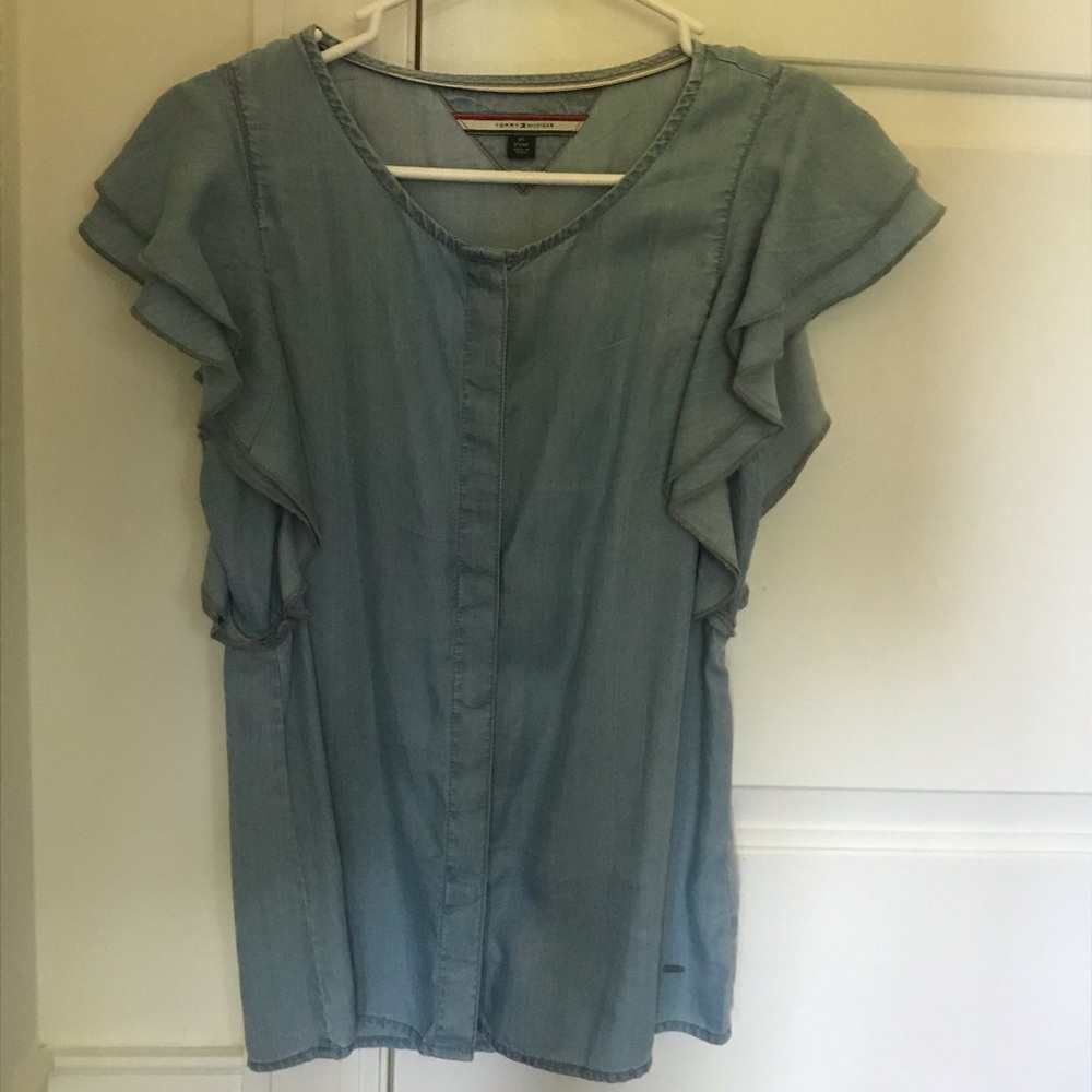 Tommy Hilfiger Ruffled short sleeve button up.